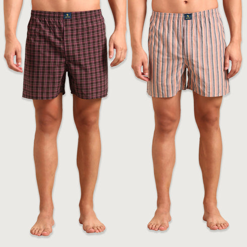 Joven Men's Solid Cotton Boxers Pack of 2 in Various Sizes - M, L, XL.