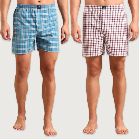 2 Pack Checked Cotton Boxers