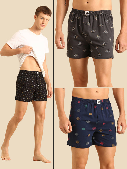 3 Pack Cotton Printed Multicolored Boxers