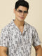 JOVEN Men Printed Casual Black Oversized Half Sleeve Shirt