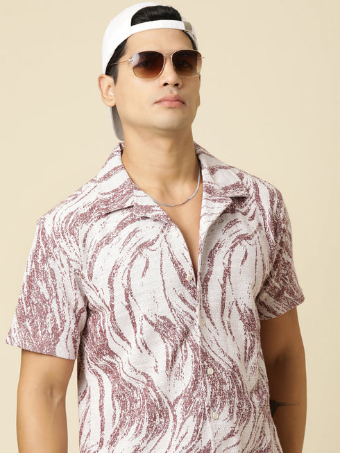 JOVEN Men Printed Casual Red Oversized Half Sleeve Shirt