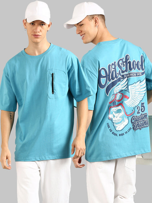 Sky Blue Oversized Puffy Printed T-shirt