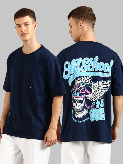 Navy Blue Oversized Puffy Printed T-shirt