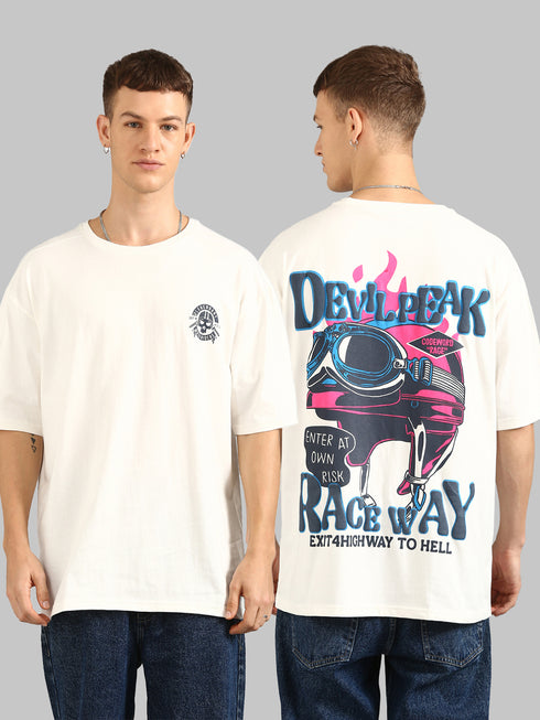 Cream Oversized Puffy Printed T-shirt