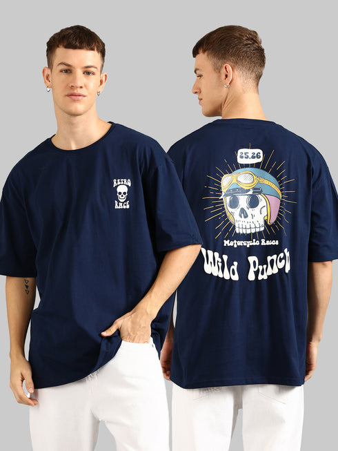 Navy Blue Oversized Puffy Printed T-shirt
