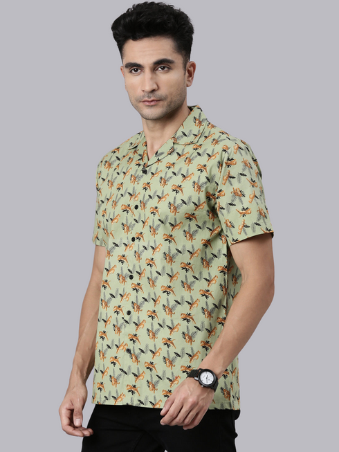 Green Printed Short Sleeves Shirt