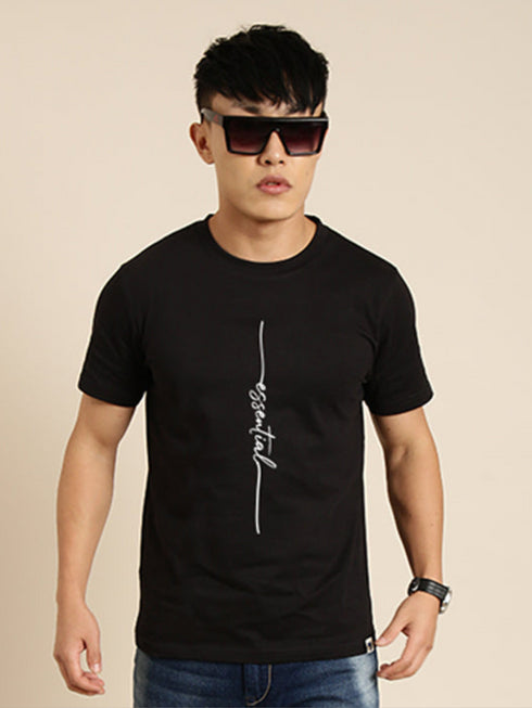 Black Printed Oversized Crew Neck T-shirt