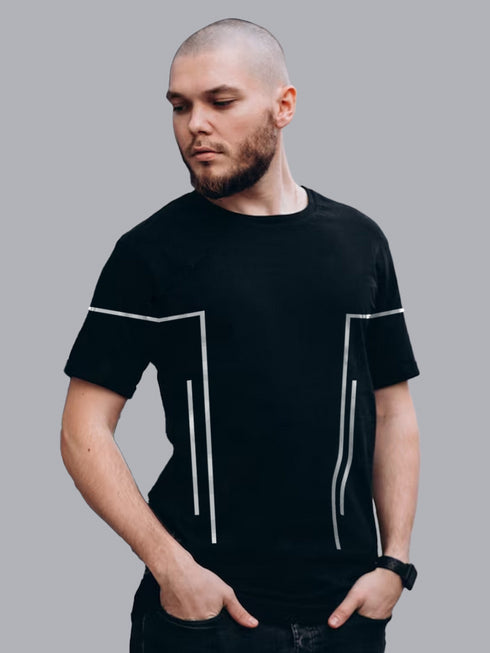 Black Printed Oversized Crew Neck T-shirt