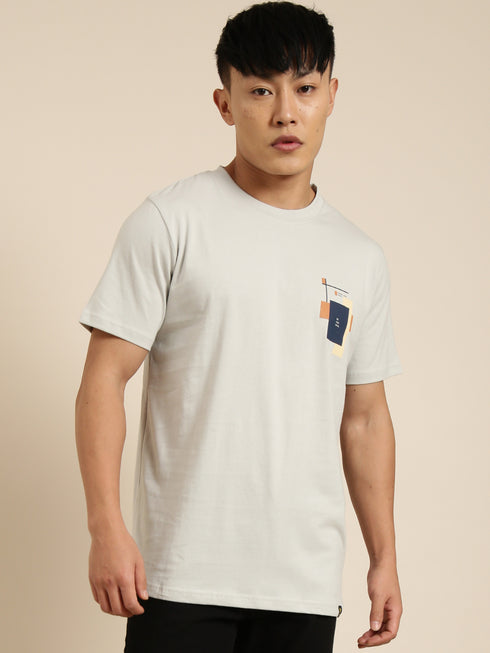 Grey Printed Crew Neck Tshirt