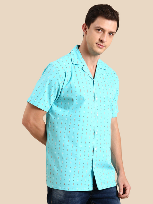 Sea Green Printed Short Sleeves Shirt