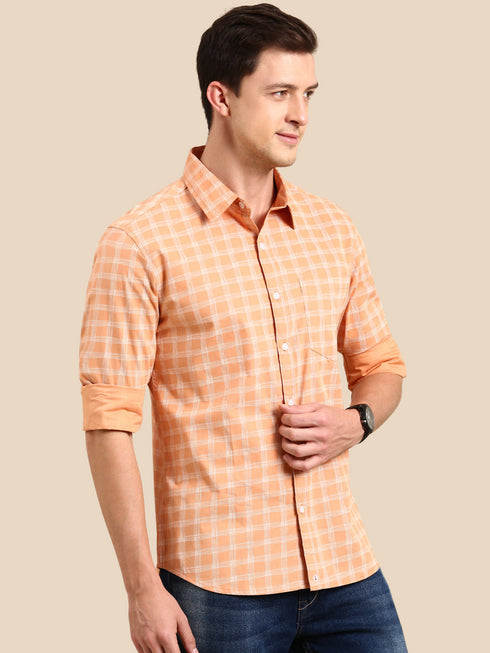 Orange Checks Full Sleeves Shirt