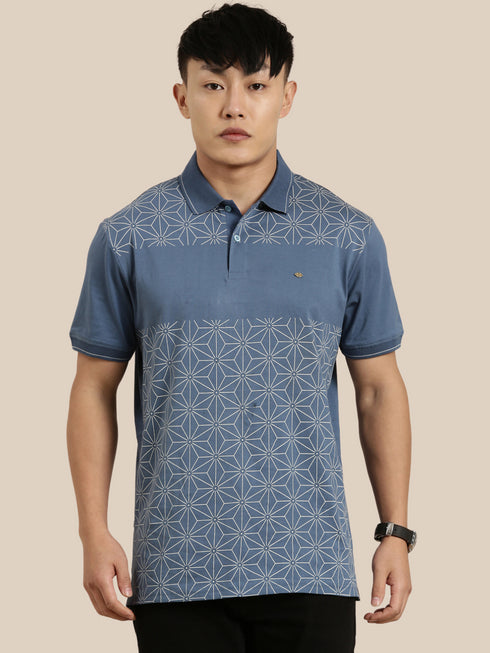 Blue Printed Polo T-shirt