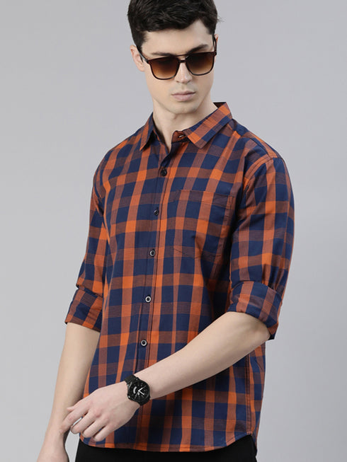 Navy Blue Checks Full Sleeves Shirt