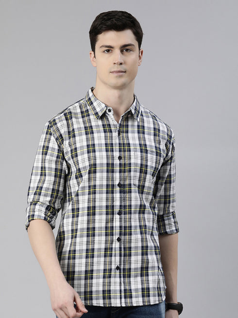 Navy Blue Checks Full Sleeves Shirt