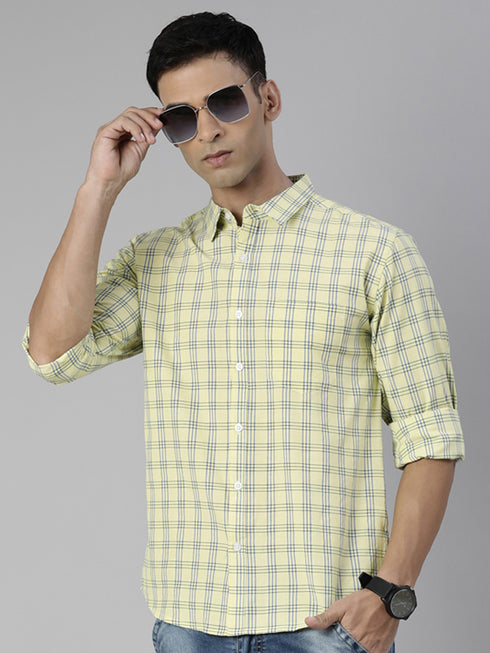 Yellow Checks Full Sleeves Shirt