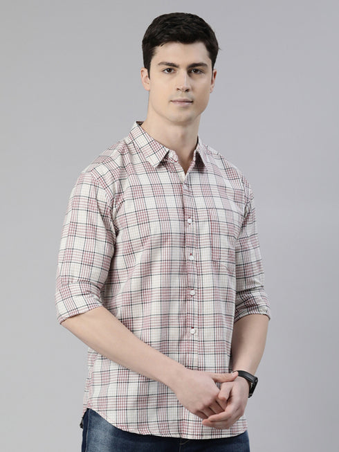 Beige Checks Full Sleeves Shirt