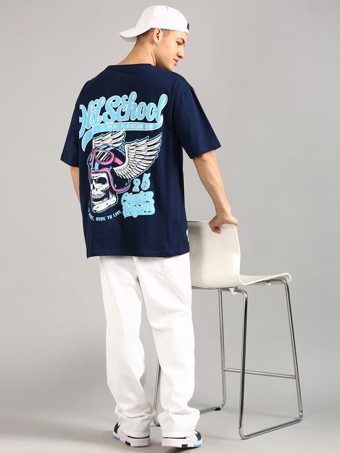 Navy Blue Oversized Puffy Printed T-shirt