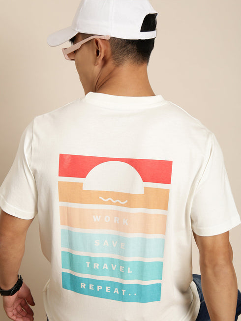 White Printed Oversized Crew Neck T-shirt