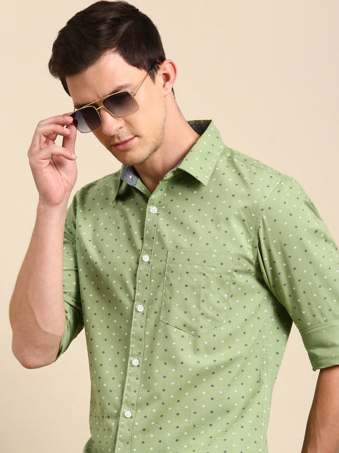 Green Printed Full Sleeves Shirt