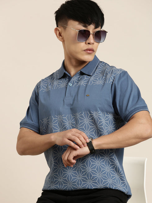 Blue Printed Polo T-shirt