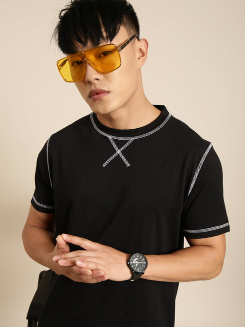 Black Solid Oversized Crew Neck T-shirt