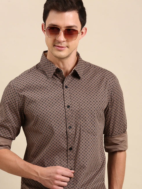 Brown Printed Full Sleeves Shirt