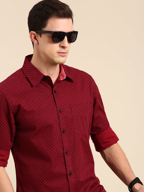Maroon Printed Full Sleeves Shirt