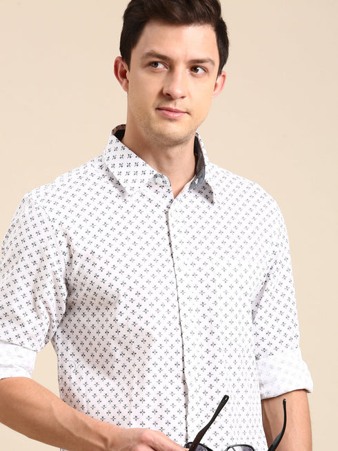 White Printed Full Sleeves Shirt