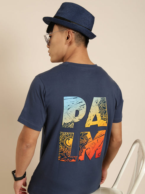 Navy Blue Printed Crew Neck T-shirt