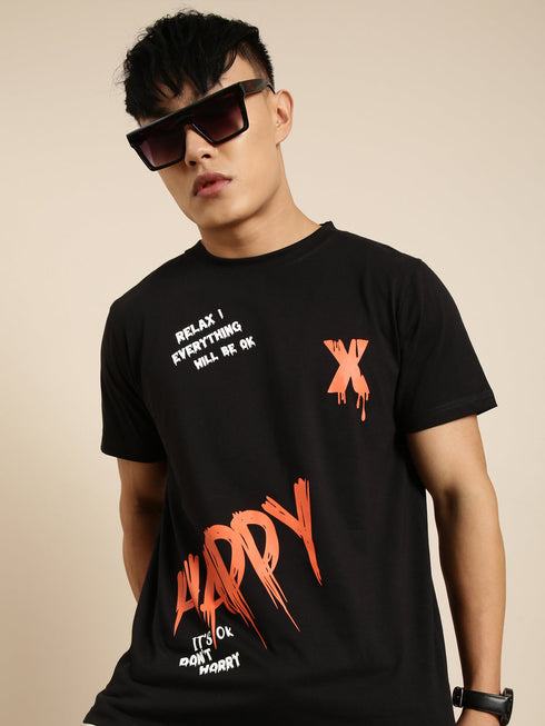 Black Printed Crew Neck <br>T-shirt