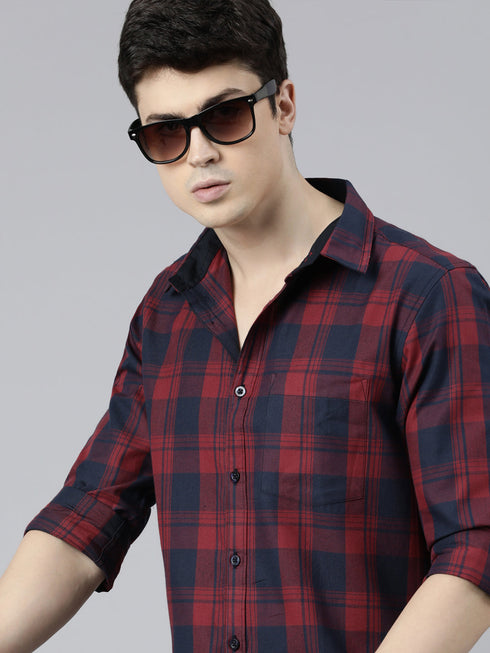Maroon Checks Full Sleeves Shirt