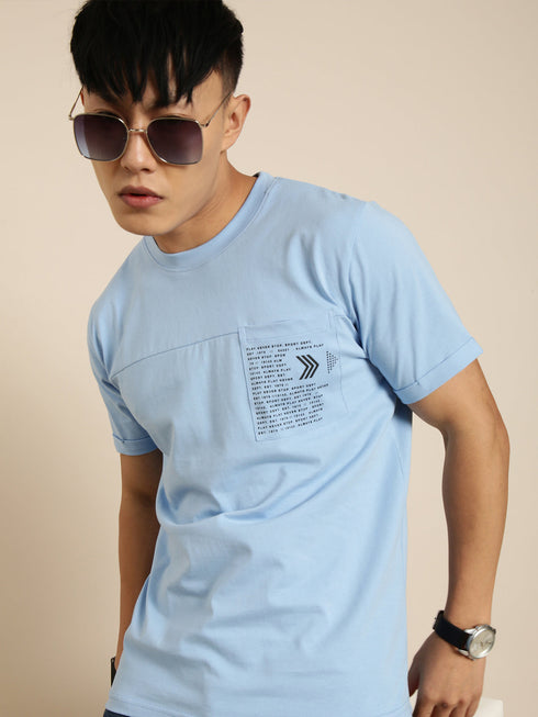 Blue Solid Oversized Crew Neck T-shirt