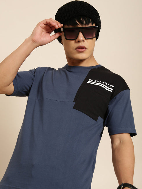 Navy Blue Printed Crew Neck T-shirt