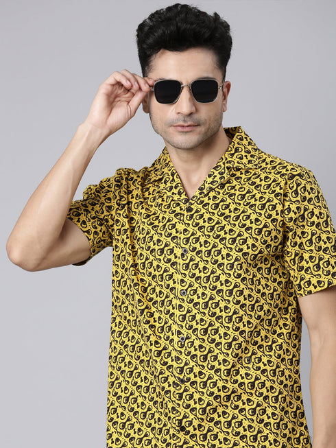Yellow Printed Short Sleeves Shirt