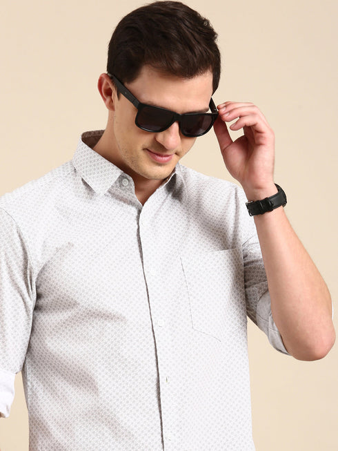 White Printed Full Sleeves Shirt