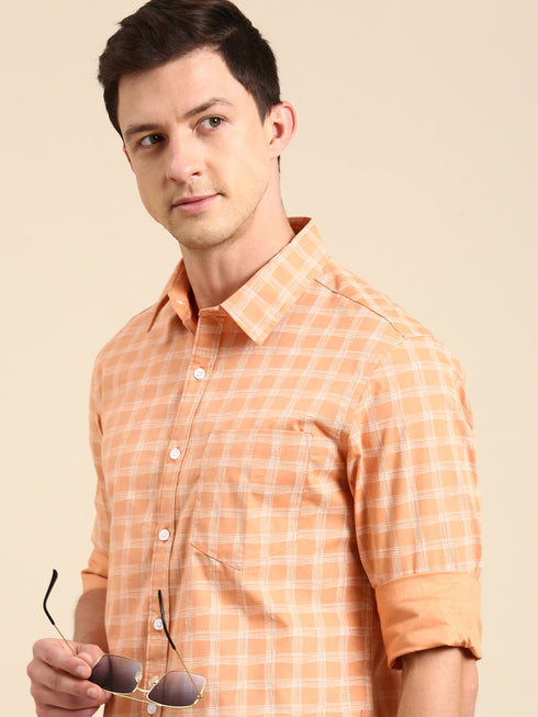 Orange Checks Full Sleeves Shirt