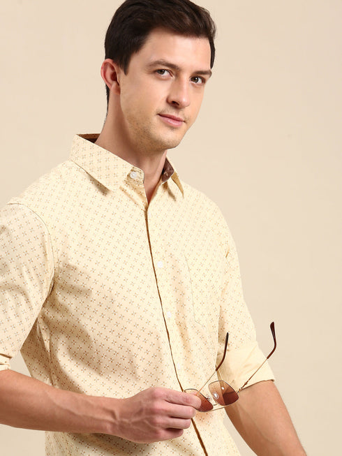 Beige Printed Full Sleeves Shirt