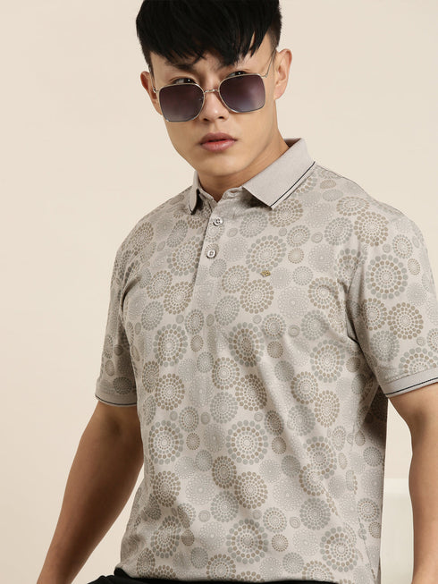 Grey Printed Polo T-shirt
