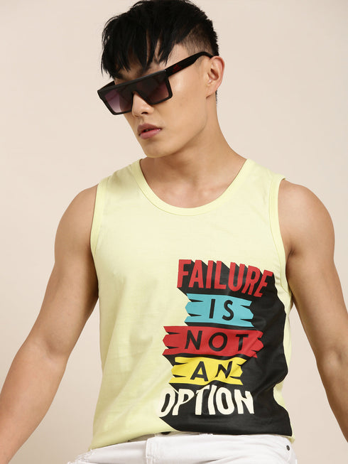 Yellow Printed Crew Neck Tank Top