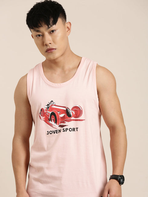 Pink Printed Crew Neck Tank Top
