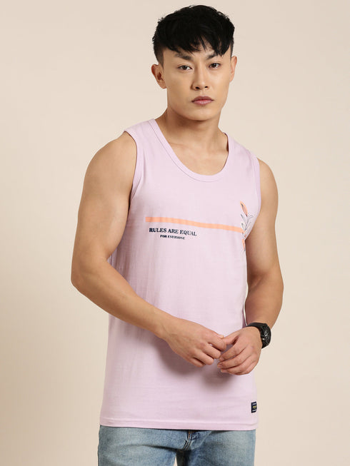 Purple Printed Crew Neck Tank Top