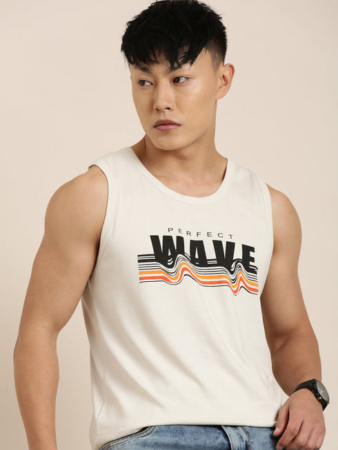 White Printed Crew Neck Tank Top