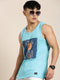 Sky Blue Printed Crew Neck Tank Top