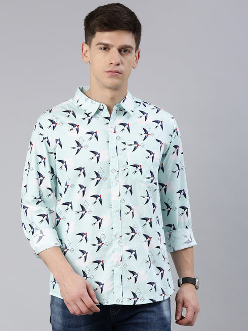 Blue Printed Full Sleeves Shirt