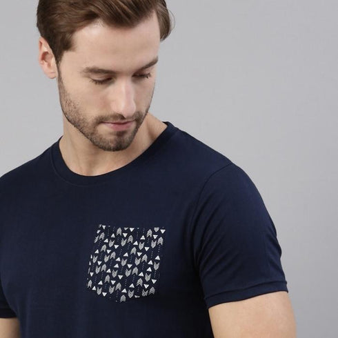 Navy Blue Printed Crew Neck Tshirt