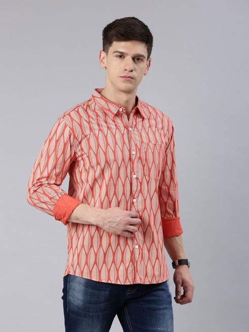 Orange Printed Full Sleeves Shirt