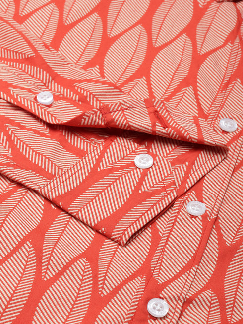 Orange Printed Full Sleeves Shirt