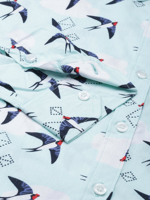 Blue Printed Full Sleeves Shirt