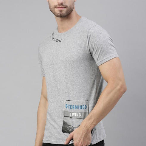 Grey Printed Crew Neck Tshirt