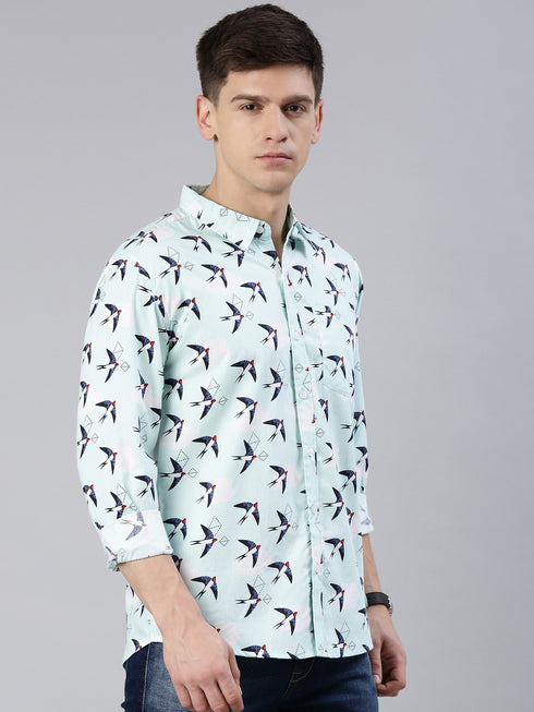 Blue Printed Full Sleeves Shirt